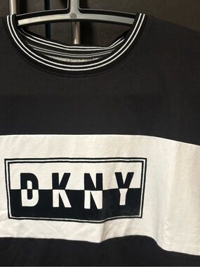 DKNY Men’s Black & White T-Shirt with Velvet Accent Logo Graphic